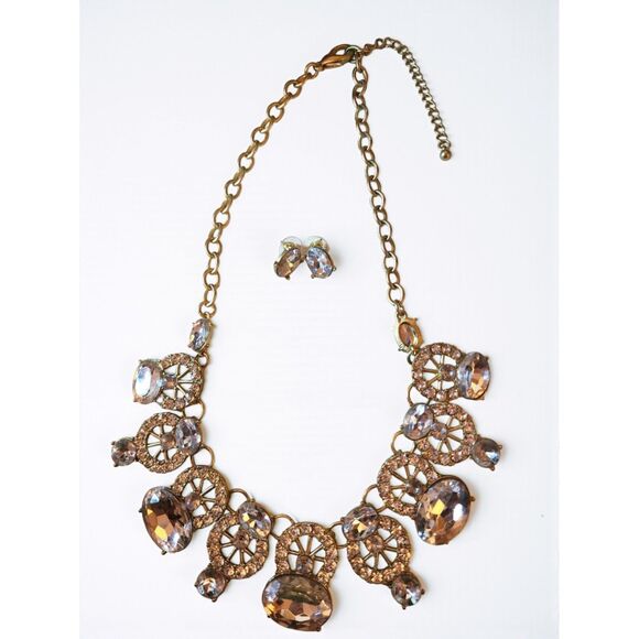 Chunky Statement Necklace & Earrings Set – Silver Tone, Clear Crystal Rhinestone - Picture 5 of 6